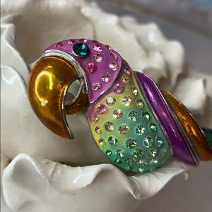 Toucan brooch multicolored diamond silver bird gem